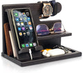 TESLYAR Wood Phone Docking Station for Men - Desktop or Nightstand Organizer - Birthday Gifts for Men, Dad - Anniversary Idea from Wife - Key Holder, Stand Wallet, Watch & Essentials (Granite Black)