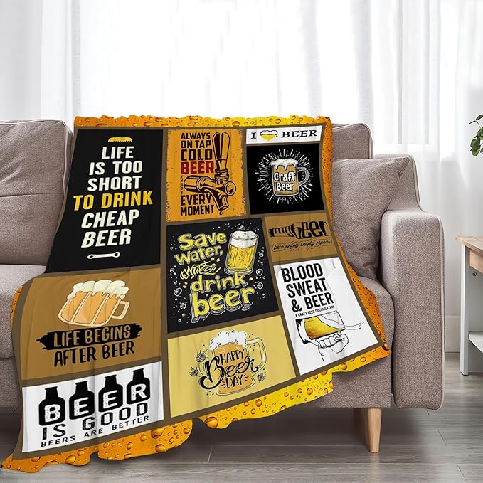 Beer Blanket Wheat Beer Throw Blankets Stuff Cozy Flannel Fleece Soft Plush Fuzzy Warm Lightweight Bedding Gifts for Women Girls Kids 60"X50"