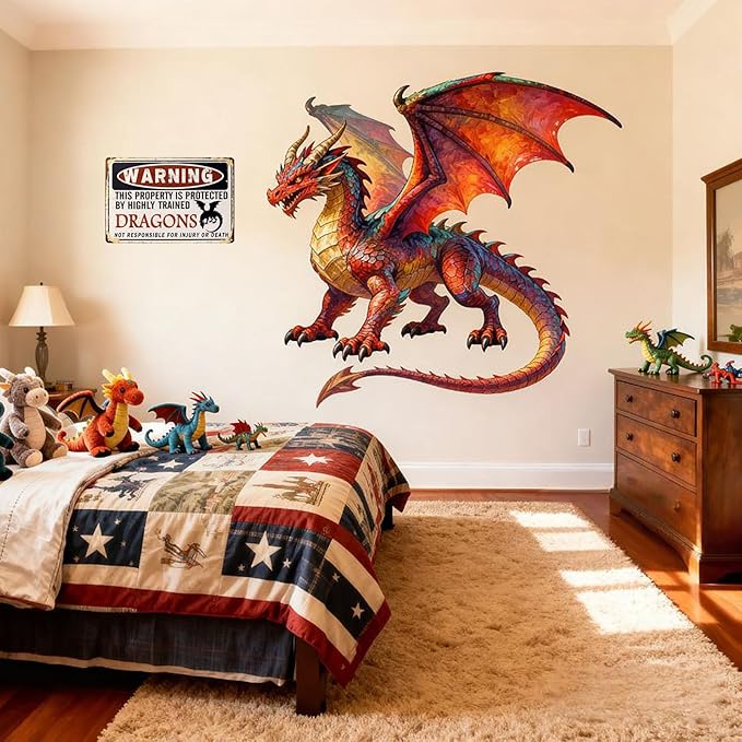 Dragon Decor, Funny Vintage Metal Dragons Sign