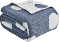CozeCube Super Soft Fullfy Microfiber Reversible Knitted Blankets, Warm Cozy Fuzzy Plush Throw, Dusty Blue and White Polka Dot Throw Blanket for Couch Bed Sofa, 60" x 80"