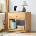 Modern Night Stand with Charging Station for Bedroom, Nightstand Bedside Table with Drawer and Storage Shelf for Bedroom (Natural-Charging Station-1 pc)