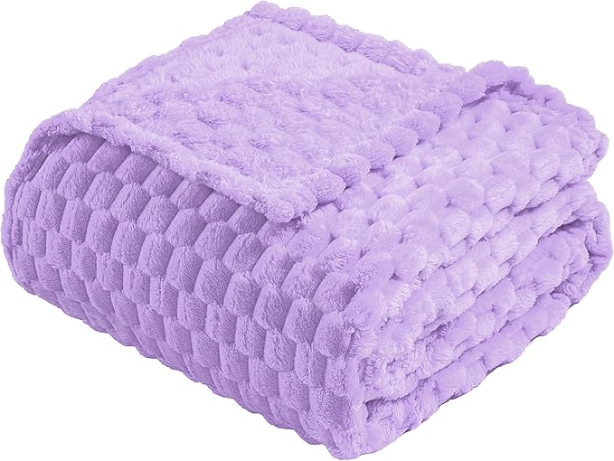 Vessia Flannel Fleece Throw Blanket, 3D Jacquard Light Purple Fuzzy and Warm Blanket for Couch, Sofa, Bed, Chair, 300GSM Soft Touch Cozy Lavender Throw for All-Season Home Decor(50x40inch)