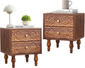 Nightstand, Farmhouse Bedside Table with 2 Drawers and Metal Handles, Wood Sofa Side Table End Table Accent Dresser for Bedroom, Living Room (Walnut-2 Packs) (15.75 x 16.02 x 18.15 Inch)