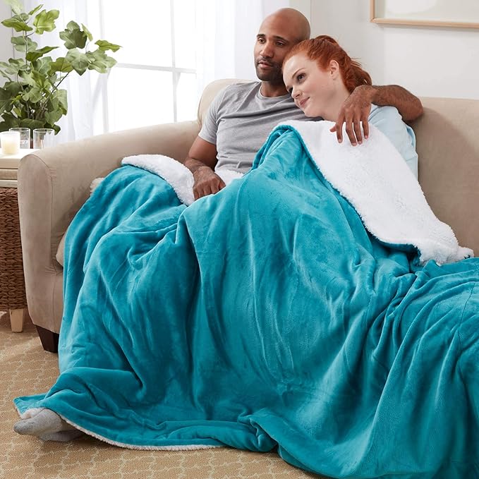 Genteele Sherpa Throw Blanket Super Soft Reversible Ultra Luxurious Plush Blanket, 60 x 70 inches, Teal/White