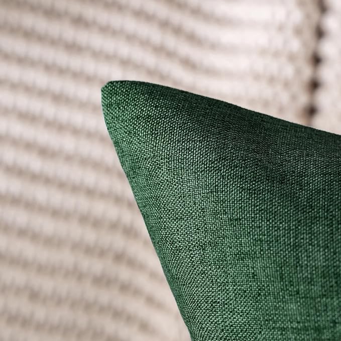 MIULEE Pack of 2 Decorative Outdoor Solid Waterproof Throw Pillow Covers Faux Linen Garden Farmhouse Cushion Cases for Patio Tent Balcony Couch Sofa 16x16 Inch Emerald Green
