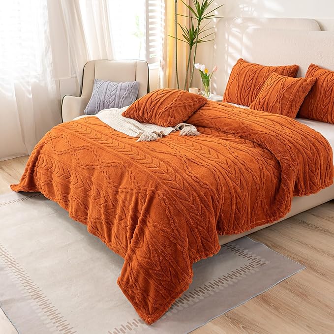 YUSOKI Twin XL Blanket Single Layer,Weight(3.1lb),370GMS-3D Stylish Design for Gift Home Decor (Burnt Orange,65"x90")