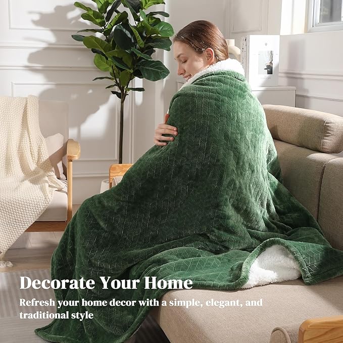 Electric Throw Blanket Heated Throw 50''x60''- Wheat Pattern Flannel & Sherpa Heated Lap Blanket with 5 Heat Settings & 4-Hour Auto Shut-Off, ETL & FCC Certified, Machine Washable Home Use, Green