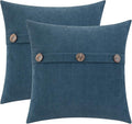 HWY 50 Blue Chenille Throw Pillow Covers 18x18 Inch with Triple Buttons, Soft Farmhouse Accent Decorative Cushion Cases for Couch Sofa Bed Living Room Pack of 2