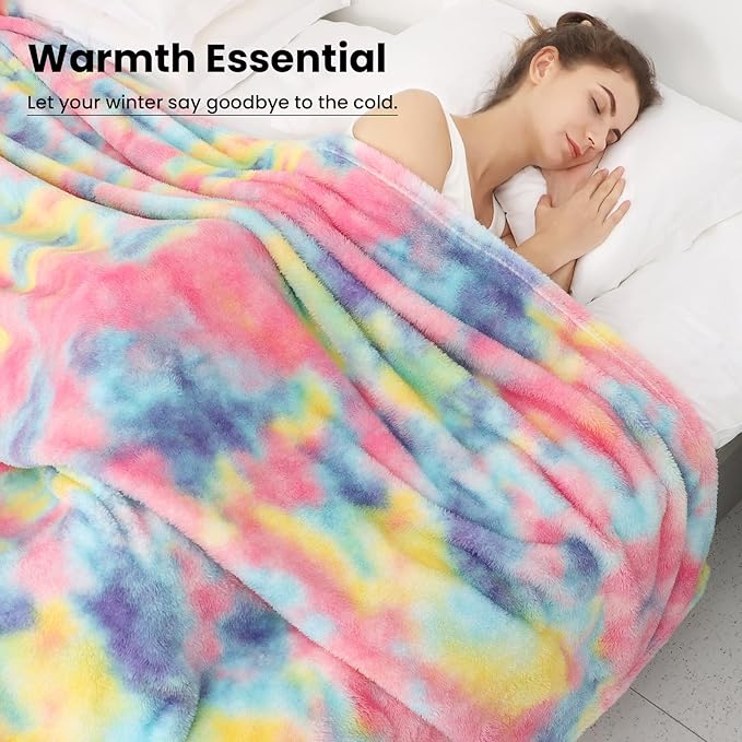 Colorful Fleece Blanket, Plush Cozy Throw Blanket for Couch and Bed, Luxury Soft Fuzzy Microfiber Cover, Warm Lightweight Comfort Blanket for Home Decor, Easter Birthday Gifts for Women Mom