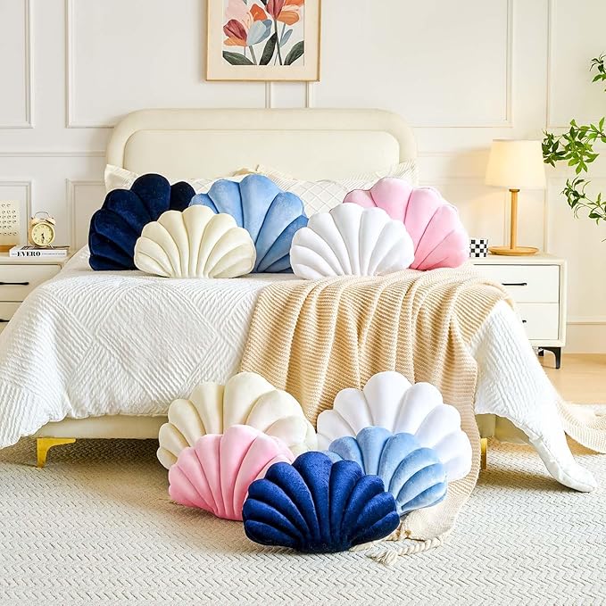 Lfsaaj Pink Seashell Throw Pillows, Shell Shaped Throw Pillows, 18 Inch Soft Velvet Home Decorative Pillow Plush Cushion for Bed Couch Living Sofa Room Decor Accent Throw Pillow
