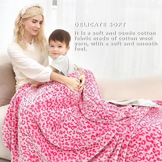 Pink Leopard Print Blanket Warm Soft Lightweight Blanket Pink Throw Blankets for Bed Couch Bedroom Decor