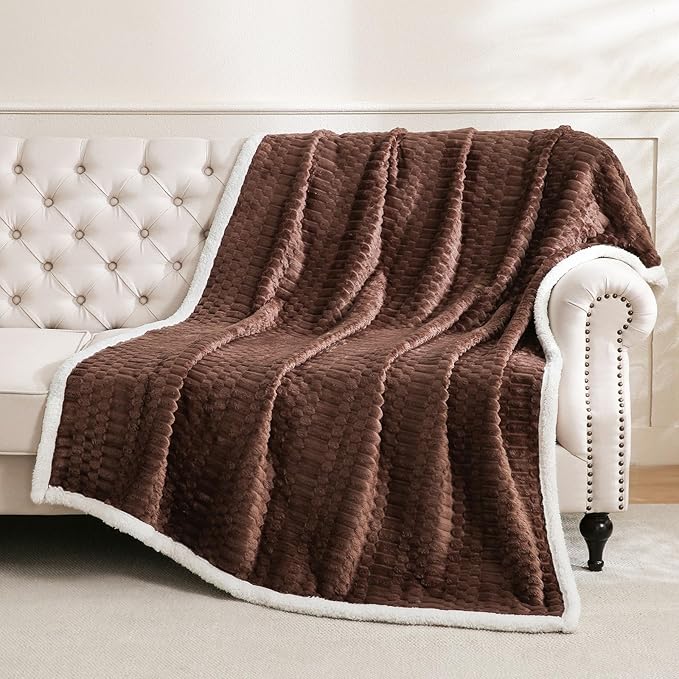Sherpa Throw Blanket for Couch Flannel Cozy Soft Thick Blanket Warm Twin Blanket for Bed Fleece Home Decor Gifts, Z01 - Dark Coffee, 60"*80"