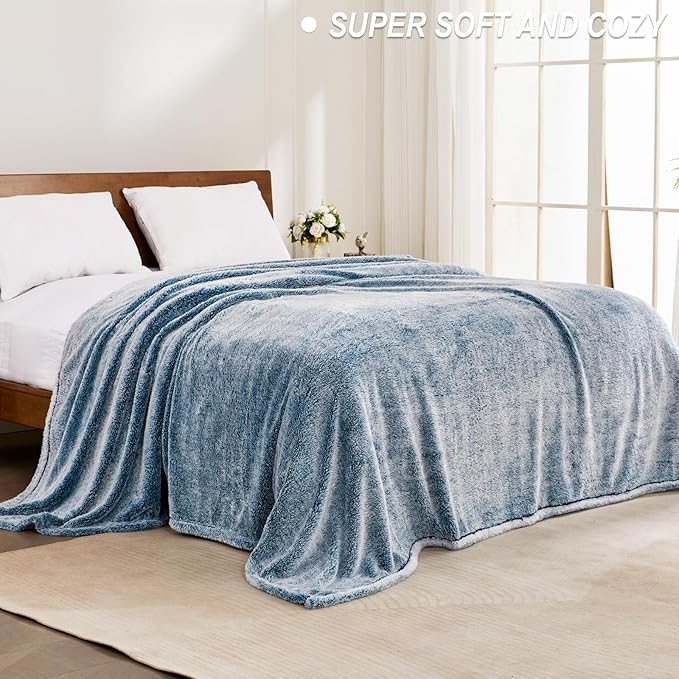 Exclusivo Mezcla Plush Fuzzy Fleece Bed Blanket King Size, Super Soft, Fluffy and Warm Blankets for Couch, Bed, All Season (Mixed Teal, 90x104 inches)