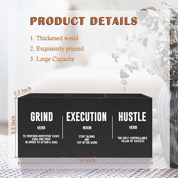 Inspirational Office Pen Pencil Holder, Inspirational Gifts for Coworkers Colleague, Grind Execution Hustle Positive Quotes Organizer for Home Office Desk Accessories