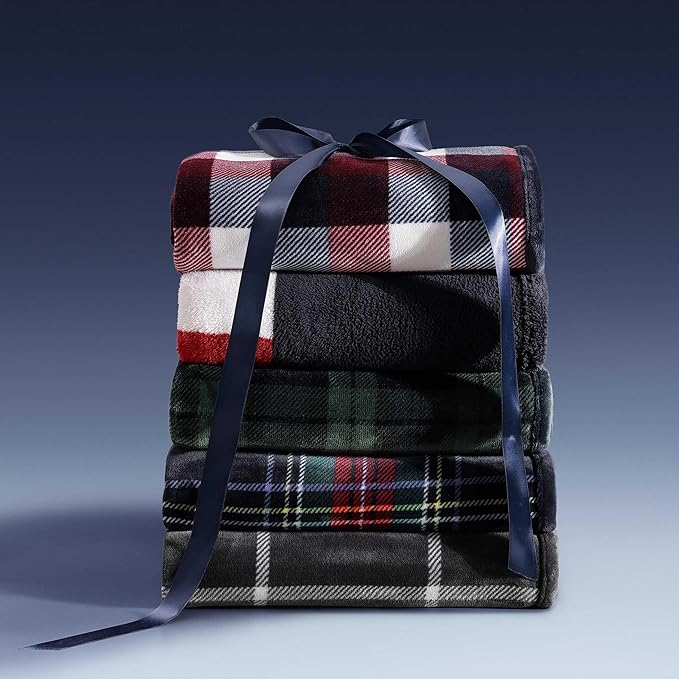 Tommy Hilfiger - Blanket, Ultra-Soft Baby Sherpa Throw Blanket for Bed or Couch, Medium Weight Blanket with Tailored Hem for Year Round Comfort (Iconic Flag Blue, 50" x 70")