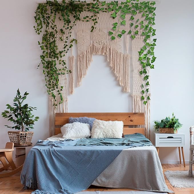 CQURE 48 Pack 336Ft Artificial Ivy Fake Vines,Ivy Garland Greenery Garland Fake Hanging Plants Vines Aesthetic Green Leaves for Bedroom Wedding Party Garden Wall Room Decor