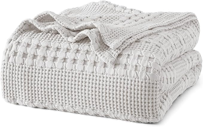 PHF 100% Cotton Waffle Weave Blanket Twin Size for Bed, Soft Lightweight & Breathable for Spring and Summer, All-Season Comfort, Luxury Aesthetic Blanket for Home Decor, 66"x90", Light Grey