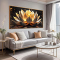 Lotus Flower Wall Art for Bedroom Women Yellow and Brown Wall Decor for Dining Room Large Living Room Wall Art with Wooden Frame 29 x 58 Inch