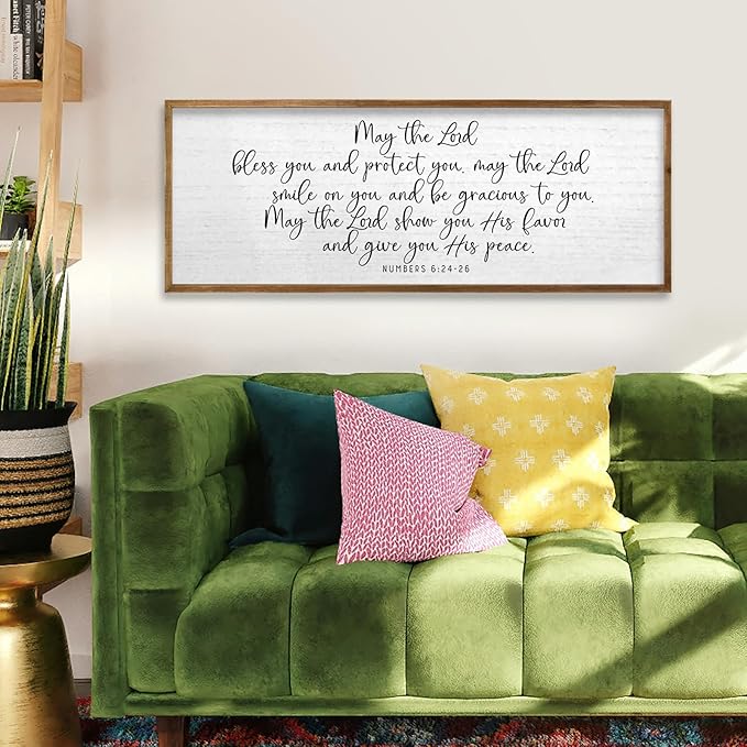 TQianJiang Christian Wall Art Numbers 6:24-26 Bible Verse Catholic Decor 40"×15" Scripture for Living Room Religious Sign Christ Jesus Family Framed Home Hanging Decoration (Wood)