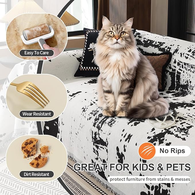 HANDONTIME Abstract Couch Cover for Dogs White and Black Couch Cover Blanket for 3 Cushion Sofa Modern Aesthetics Sofa Covers Washable Pet Friendly Chenille Pet Protector Furniture Covers, 71" X 150"