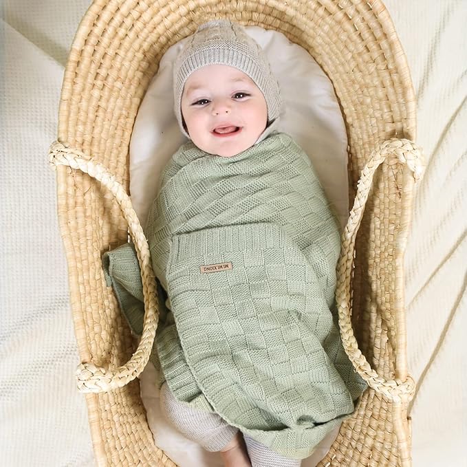 LAWKUL Baby Blankets for Boys Cable Knitted Baby Blanket Girl Soft Newborn Receiving Swaddle Stroller Crib Sage Green 40"x30"