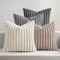 MIULEE Faux Fur Plush Decorative Throw Pillow Covers 18x18 Set of 4, Boho Farmhouse Soft Fuzzy Striped Cushion Covers for Sofa Couch Bed Living Room Vintage Rustic Home Decor,Grey Taupe