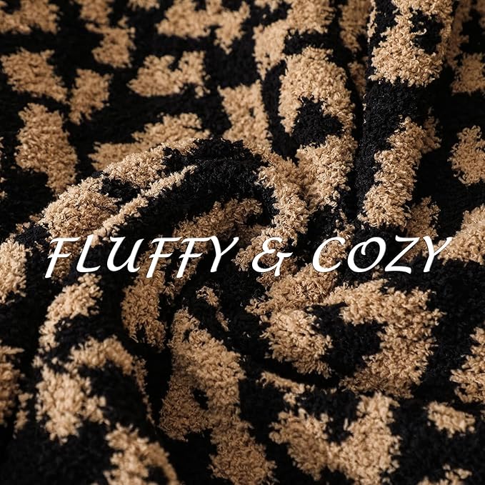 bearberry Fuzzy Leopard Knitted Throw Blanket Soft Cozy Warm Microfiber Blanket for Couch Sofa Bed Travel (Leopard, 51"x70")