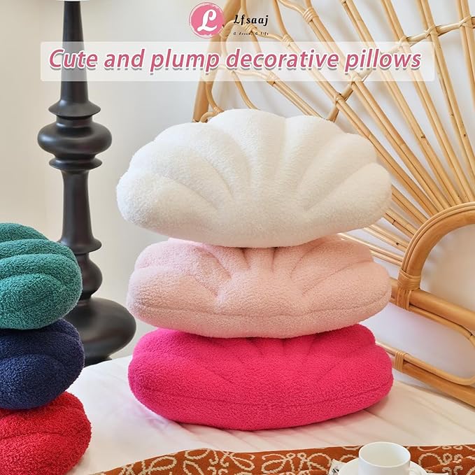 Lfsaaj Pink Seashell Throw Pillows, Shell Shaped Throw Pillows, 18 Inch Soft Home Decorative Pillow Plush Cushion for Bed Couch Living Sofa Room Decor Accent Throw Pillow (Pink 18Inch)
