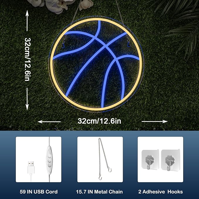 Wanxing Basketball Neon Signs Sport Neon Light Led Sign Neon Sign for Bedroom Led USB Powered Switch Light up Sign Neon Sign for Wall Decor Bedroom Christmas Birthday Signs Kids Gift (Blue Yellow)