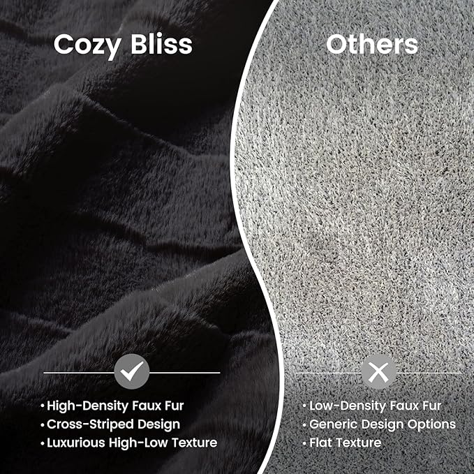 Cozy Bliss Fluffy Faux Fur Throw Blanket for Couch,Warm Cozy Soft Black Throw Blankets for Sofa Bed Living Room,60x80 Inches