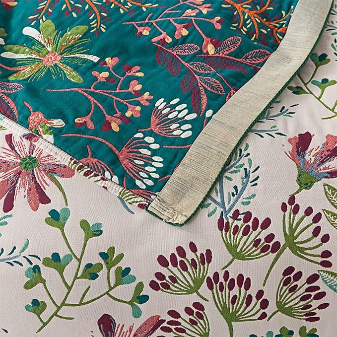 Spring Boho Throw Blanket for Bed,60"x80", Green,Lightweight Muslin Cotton Quilt for Couch, Sofa, Floral Travel Blanket, Reversible Picnic Beach Blanket, Best Gifts for Women,Mom