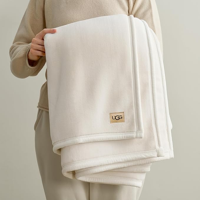 UGG Coco Plush Fleece Throw Blanket – Soft & Cozy Blanket for Couch, Bed & Sofa, Perfect for Home Decor, House Warming Gifts or Luxurious Birthday Gifts for Women, 50" x 70", White Snow