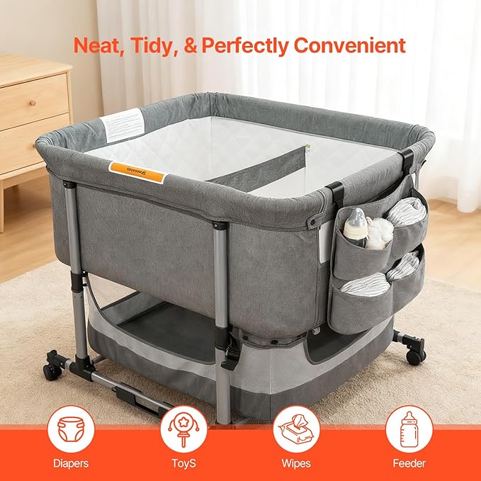 Hanging Diaper Caddy for Crib, Diaper Organizer for Changing Table, Bassinet, Stroller, Playpen accessories – Large Capacity Baby Diaper Caddy Organizer with 4 Deep Pockets