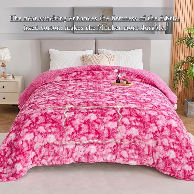 CHOSHOME Sherpa Fleece Blanket- Thick Warm Blanket for Winter, Soft Fuzzy Plush Blanket for Bed, Couch, Travel (Tie Dye Pink, King 90" x 108")