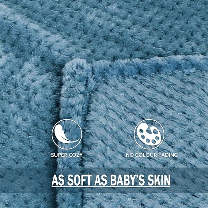 Exclusivo Mezcla Fleece Bed Blanket Twin Size, Super Soft and Warm Blankets for Couch, Sofa and Bed Waffle Textured, Cozy, Fuzzy and Lightweight (Slate Blue, 60x80 inches)