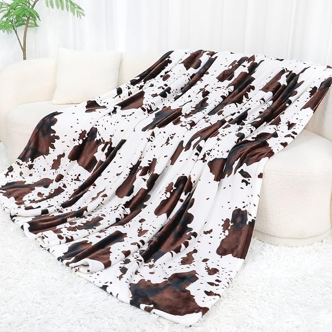Queen Blanket for Bed & Couch, Queen/Full Size Cow Print Throw Blanket, Oversized Soft Plush Fleece Throws for Adults, Western Decor for Bedroom Living Room Dorm, Lighweight, All Seasons 90"x90"