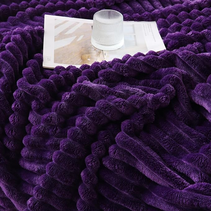 Deep Purple Throw Blanket for Couch Sofa 60x80 inches Striped Fleece Blankets Room Home Decor Lightweight Plush Soft Cozy Gifts for Women Mom Girls