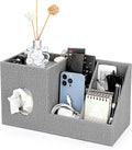 Sumnacon Square Linen Tissue Box Cover - Decorative Cube Tissue Cover with Side and Top Organizer, Modern Tissue Holder for Living Room Vanity Night Stand Table Countertop Office, Grey