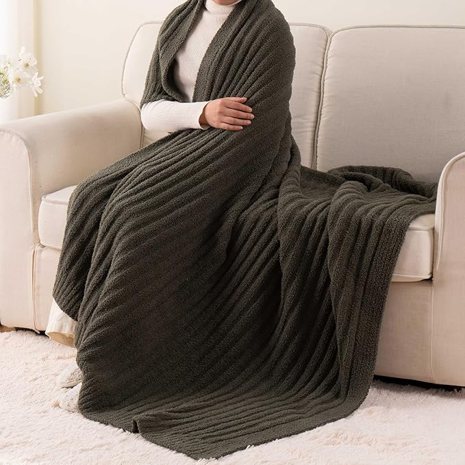 BATTILO Green Throw Blanket for Couch, Fluffy Soft Plush Knit Throw Blankets, Cozy Warm Lightweight Blanket for Bed, Sofa, Travel, Olive Green, 50"x60"