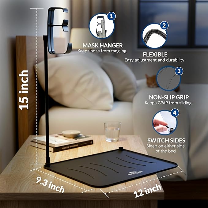 CPAP Hose Holder for Mask and Tube Hanger Stand for CPAP Nightstand - Supplies for CPAP mat for Bedside Organizer with Clean Mask Dust Cover - for CPAP Hook Hanger
