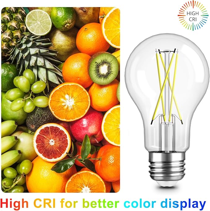 TJOY 12 Pack A19 Vintage LED Edison Bulbs, Dimmable, 60W Equivalent, High Brightness 5000K Daylight, Ultra-Bright, 8W E26 Standard Base, 800 Lumens, CRI80+, Clear Glass Filament Bulb for Home