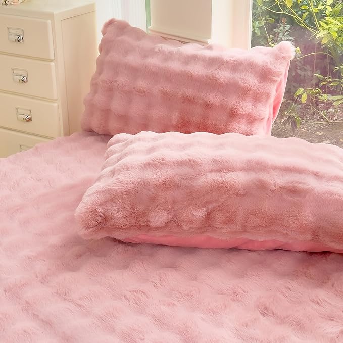 H&D Bedding King Sheet Set 3 Piece Bed Sheets for King Size Bed, Luxury Soft and Breathable Faux Fur, Includes 1 Comfy Bubble Sheet, and 2 Pillowcases