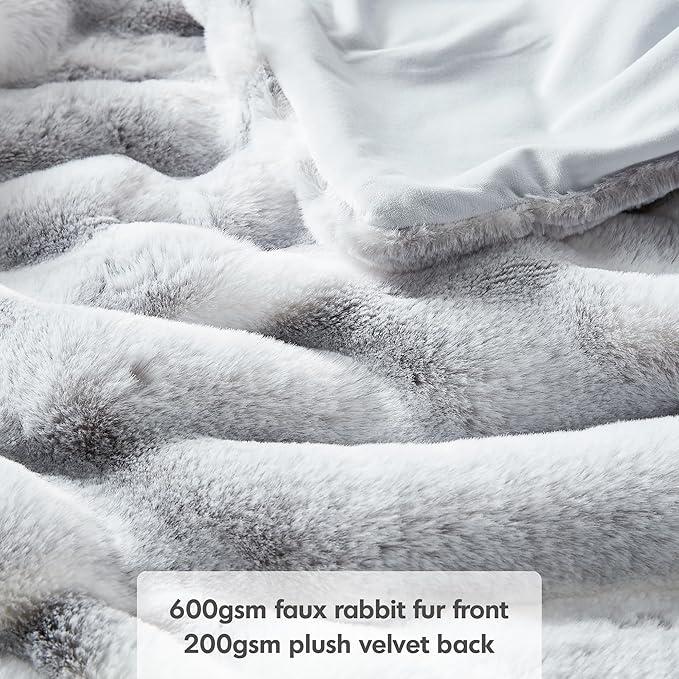 Hyde Lane Luxury Fluffy Faux Rabbit Fur Throw Blanket - Ultra Soft Cozy Blankets for Sofa, Couch, Bedroom | Warm Thick Fuzzy Throws As a Gift, Snow Lynx, 60"x80"
