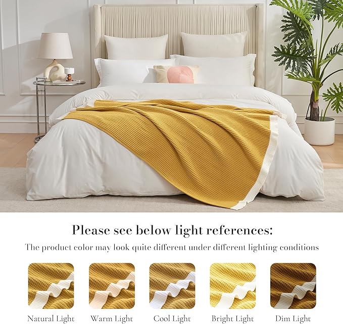 Amélie Home Waffle Throw Blanket for Couch, Soft Cozy Chenille Knit Blanket Warm Decorative Throw for Sofa, 50"x60", Ginger