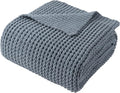 Bunnikins & Clover Blue Grey Throw Blanket for Couch, Thick Warm Soft Cozy Knitted Chenille Throw Blanket for Sofa, Bed, Living Room, 60"x80"