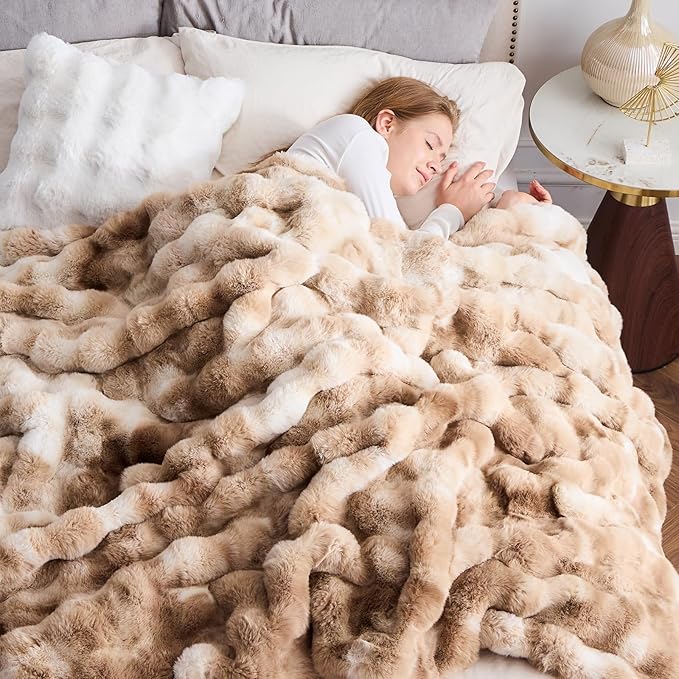 NEWCOSPLAY Faux Fur Twin Blanket Tie Dye Luxury Fluffy Thick Warm Bubble Blanket for Couch Sofa Bed 1000GSM (Tie Dye Bubble Thick, Twin(60"x80"))