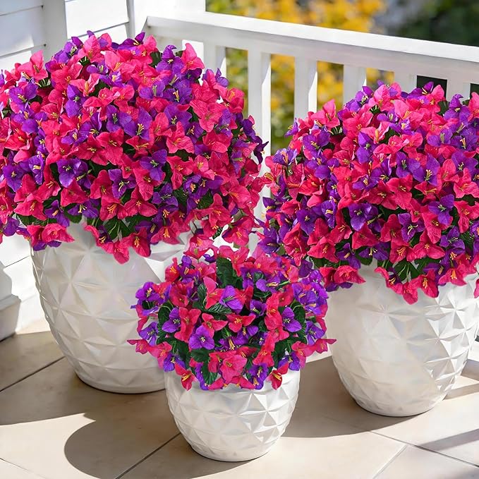 Yastouay 16 Bundles Artificial Flowers for Outdoors, Bougainvillea Fake Flowers for Outside, UV Resistant Silk Outdoor Faux Plants for Porch Patio Planter Front Door Garden Decor(Fuchsia Hot Pink)