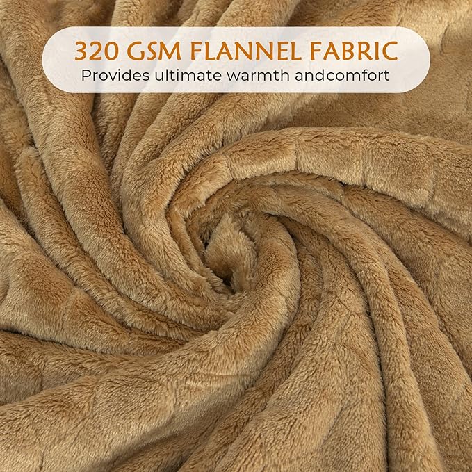 TOONOW Fleece Bed Blanket King Size 90x108 inches, Super Soft Fluffy Fuzzy Plush Blanket Geometric Pattern Cozy Microfiber Flannel Blankets for Couch, Bed, Sofa, Camel