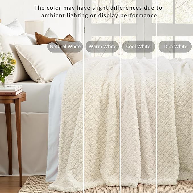 Exclusivo Mezcla Fleece Throw Blanket for Couch and Bed,Extra Soft Warm Decorative Fuzzy Throws for Women,Lightweight Cozy Blankets Size 50x60 Inches, Ivory