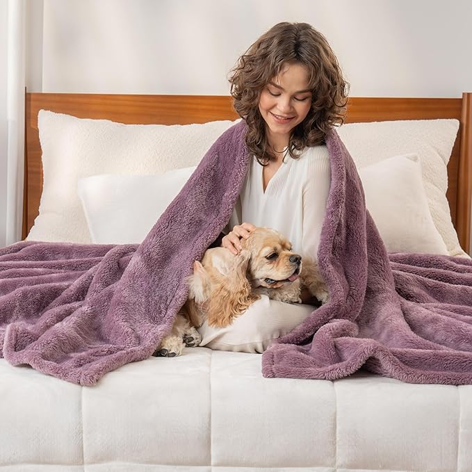 Berkshire Blanket Classic Extra-Fluffy™ Plush Throw Blanket, Soft Fuzzy Fluffy Long Hair Throw Blanket for Couch Sofa Bed, Plum Smoke, 50x60 Inches